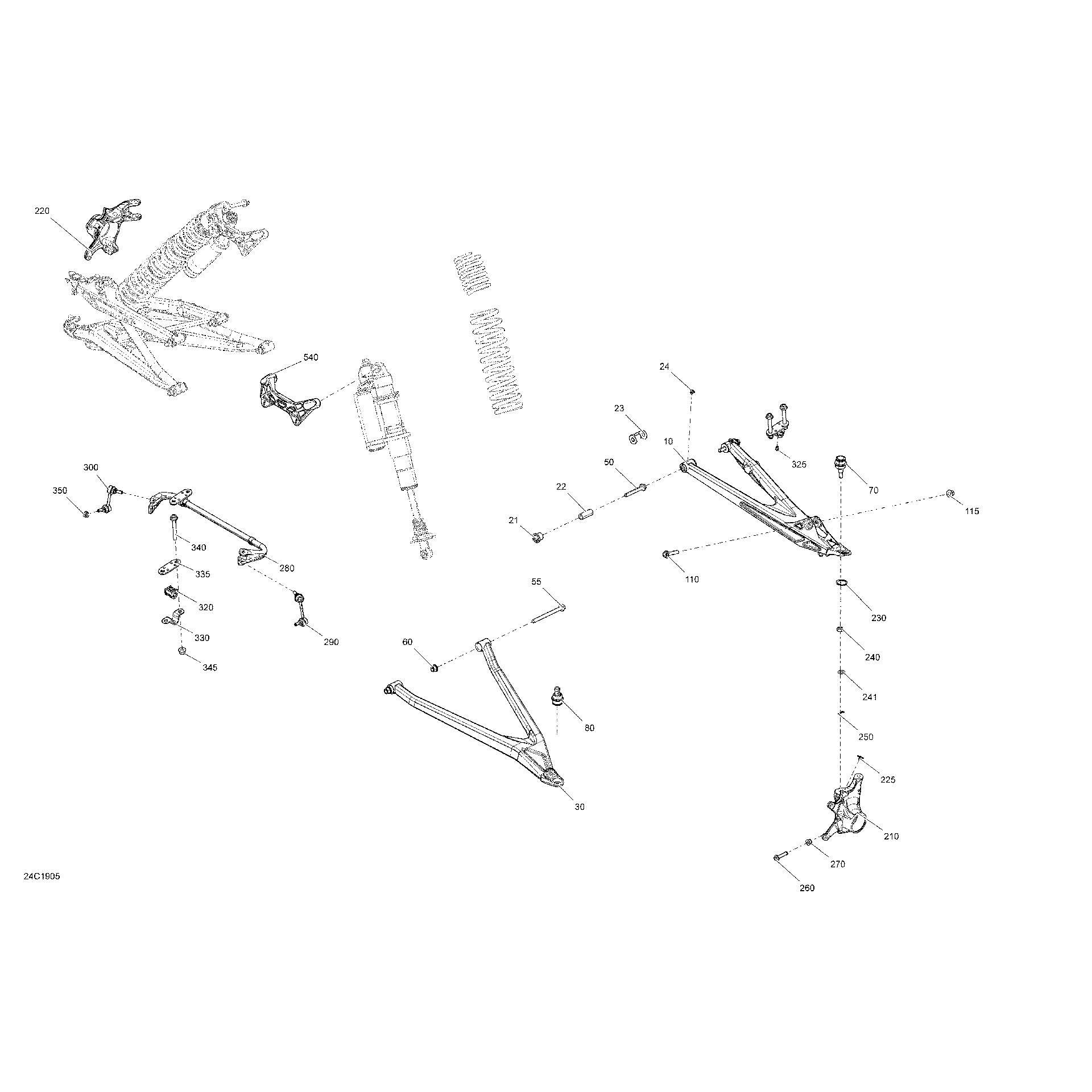 An Image of a Genuine Can-Am Parts Schematic Diagram showing the schematic - FRONT SUSPENSION - TURBO R - X MR