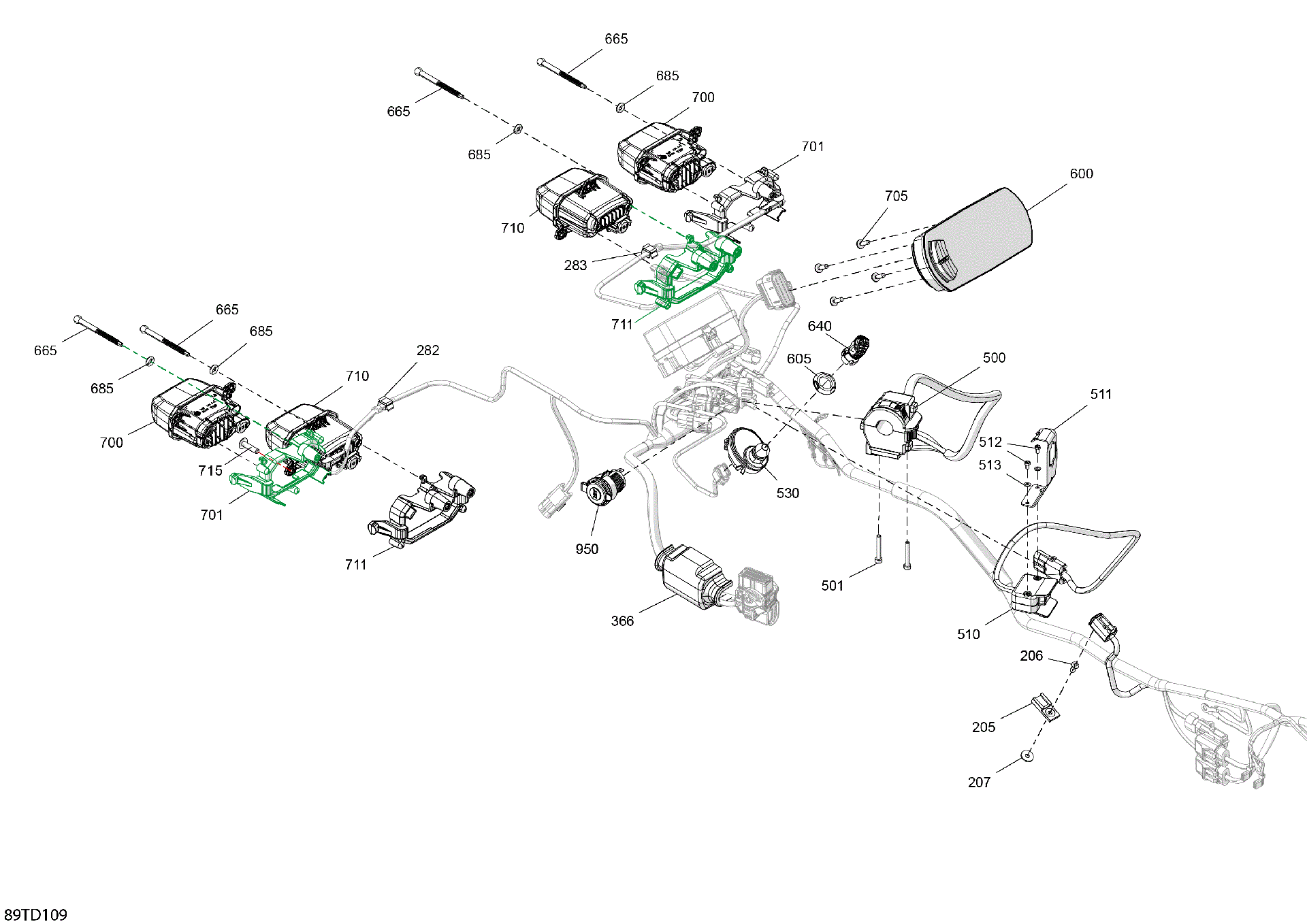An Image of a Genuine Can-Am Parts Schematic Diagram showing the schematic - ELECTRIC - FRONT SECTION