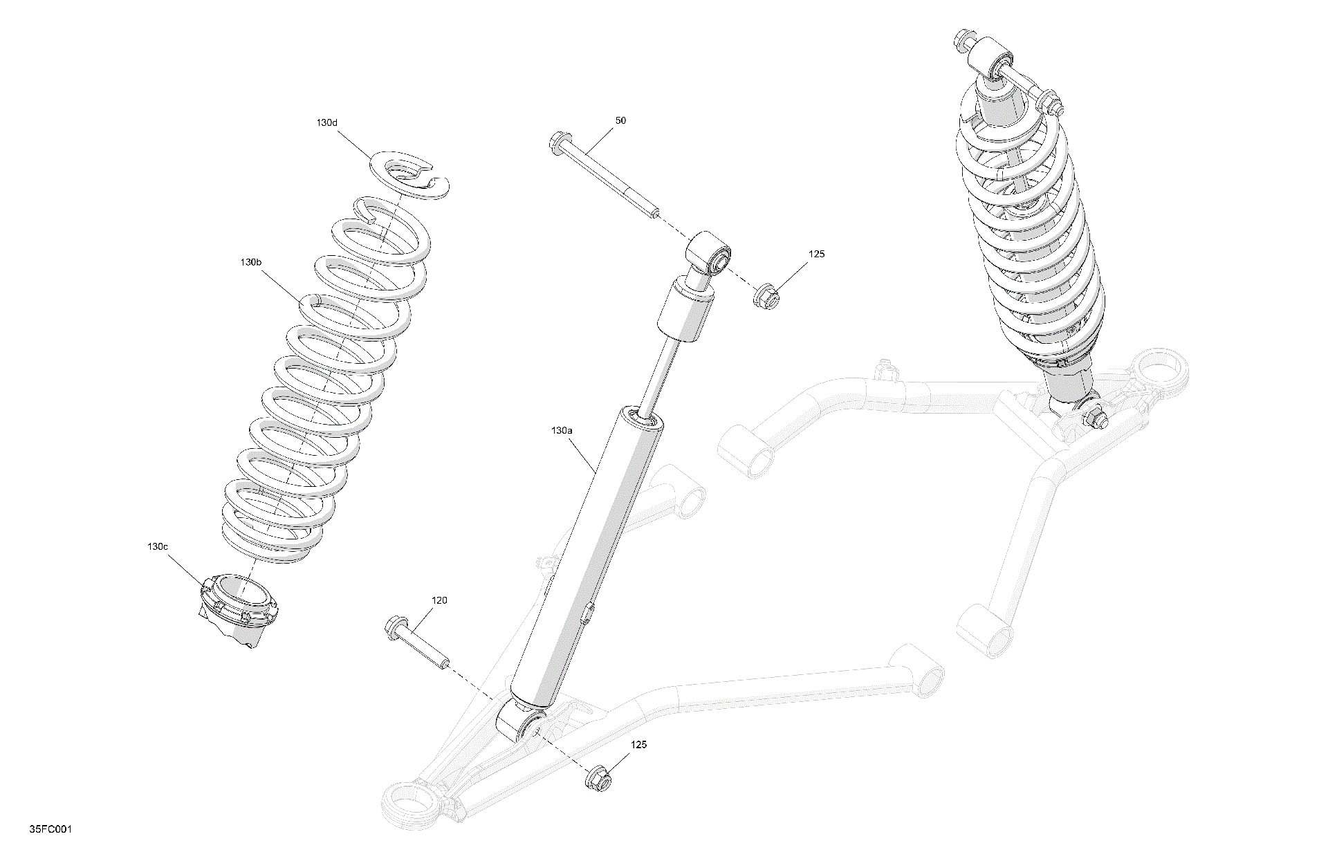 An Image of a Genuine Can-Am Parts Schematic Diagram showing the schematic - SUSPENSION - FRONT SHOCKS
