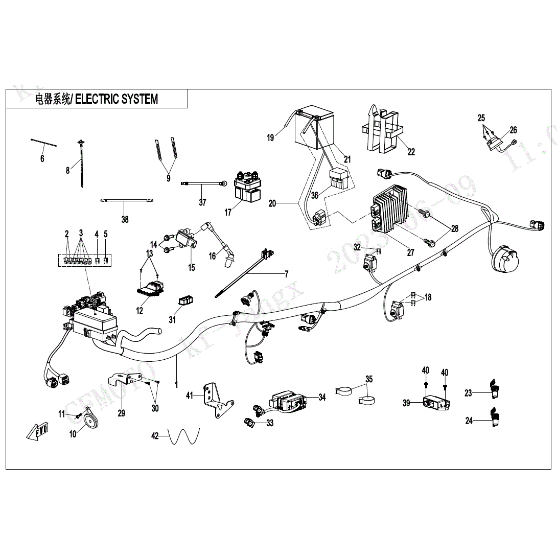 An Image of a genuine CFMOTO Parts Schematic Diagram showing the group - ELECTRIC SYSTEM(NA) - 2024 CFMOTO CFORCE 600 TOURING