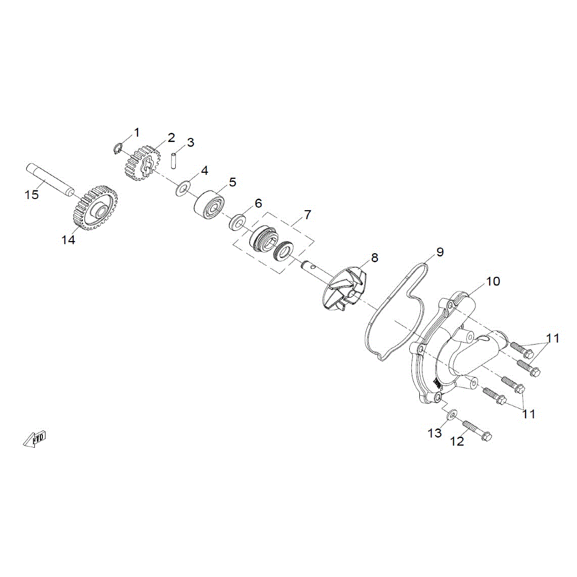 An Image of a Genuine CFMOTO Parts Schematic Diagram showing the schematic - WATER PUMP ASSY. - 2016 CFMOTO UFORCE 800