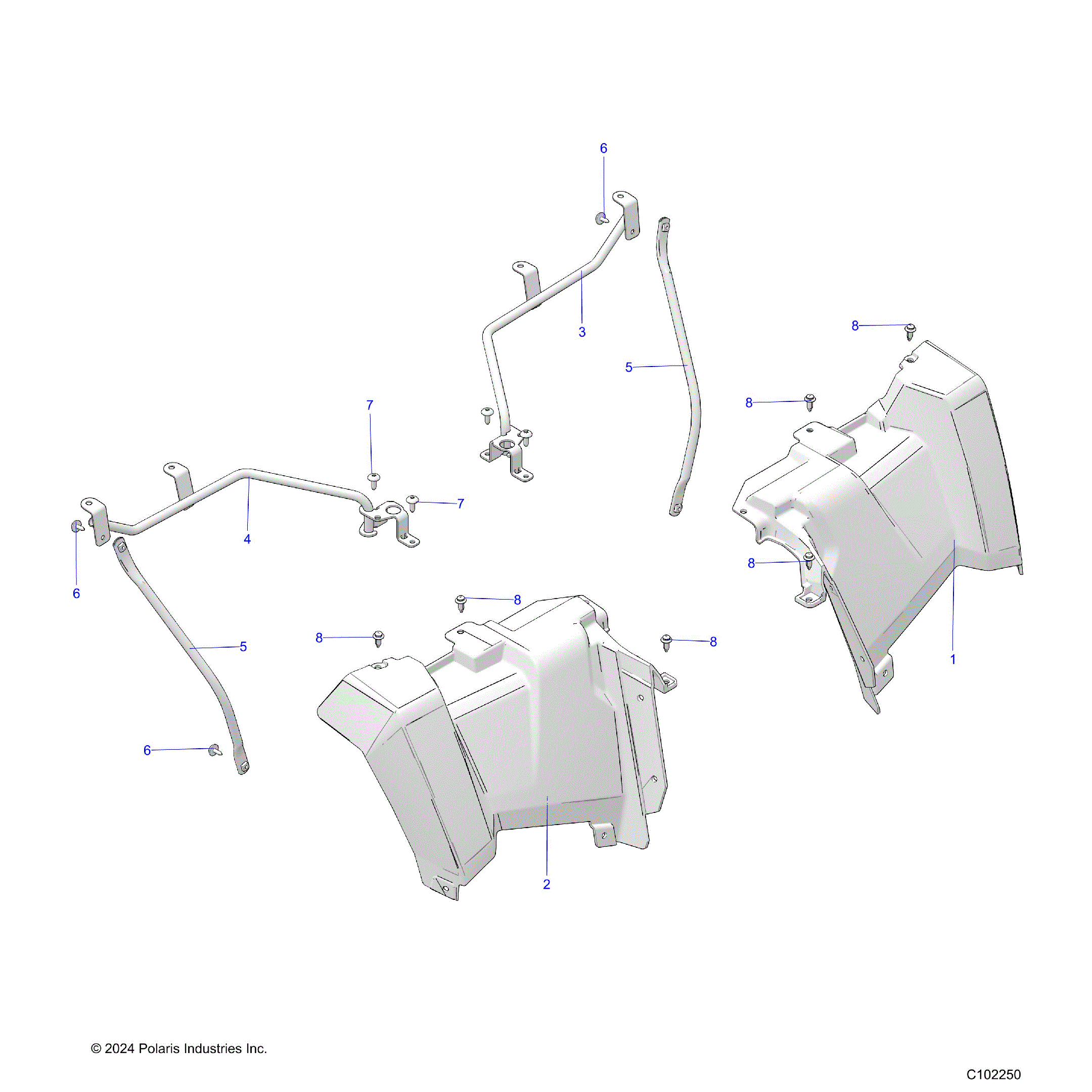 An Image of a Genuine Polaris Parts Schematic Diagram showing the schematic - BODY: REAR CAB - 2021 POLARIS SPORTSMAN 570 X2