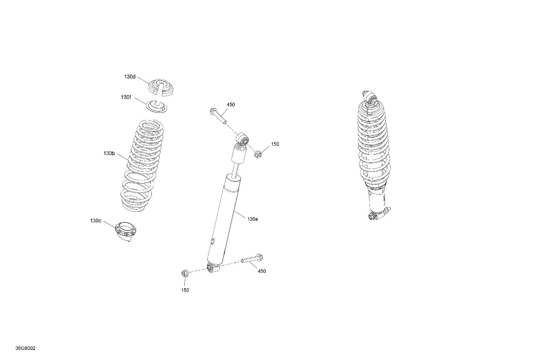 An Image of a Genuine Can-Am Parts Schematic Diagram showing the schematic - SUSPENSION - REAR SHOCKS