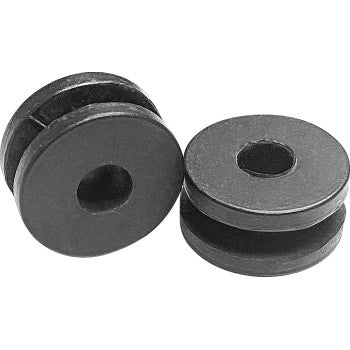 The Grommets 2 Pack by K&S Technologies is shown against a white background. Each black rubber grommet has a central hole and edge groove—one lies flat, the other stands upright—ideal as OEM replacement cushions.