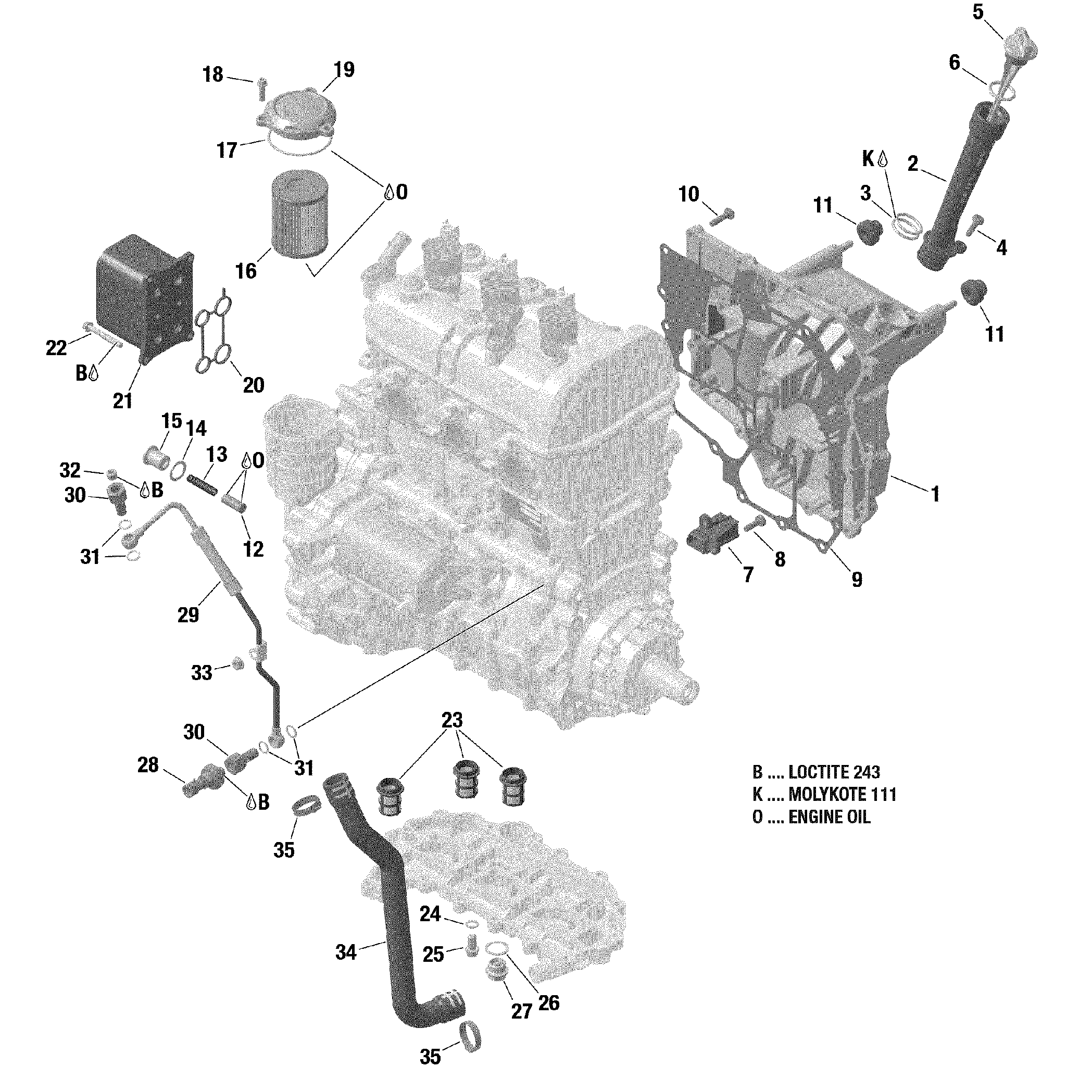 An Image of a Genuine Can-Am Parts Schematic Diagram showing the schematic - ENGINE LUBRICATION 900 HO