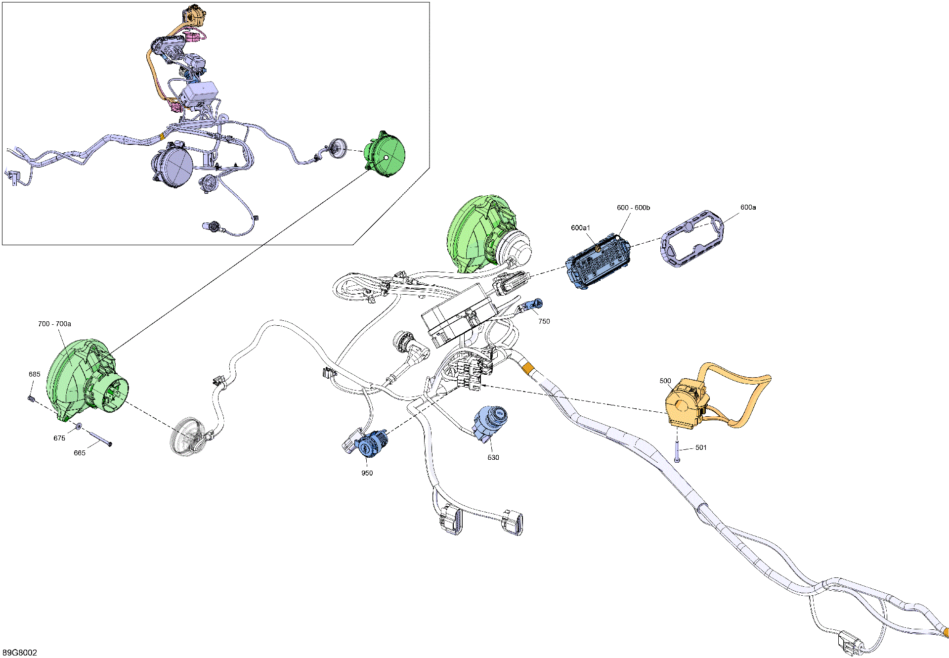 An Image of a Genuine Can-Am Parts Schematic Diagram showing the schematic - ELECTRIC - FRONT SECTION