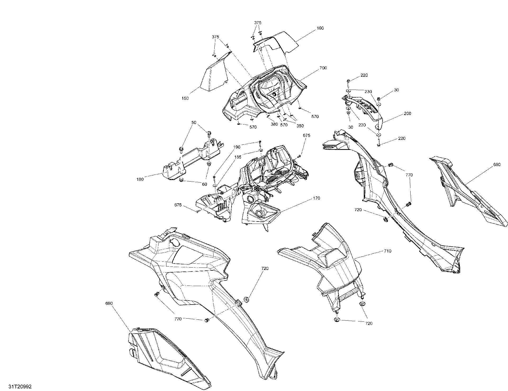 An Image of a Genuine Can-Am Parts Schematic Diagram showing the schematic - BODY - MIDDLE SECTION