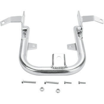 Chrome-plated U-shaped metal fat grab bar with mounting brackets and six silver screws.