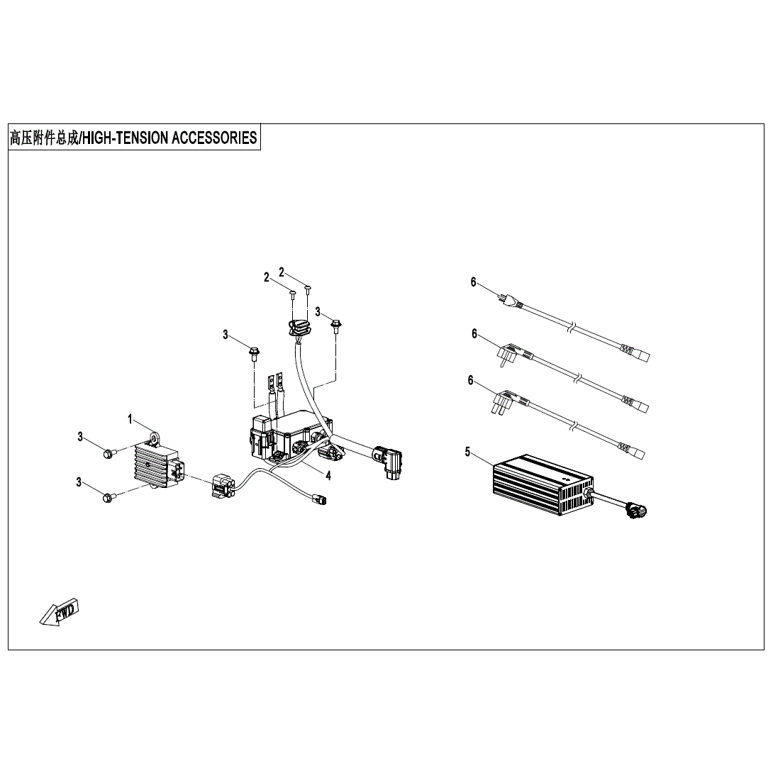An Image of a genuine CFMOTO Parts Schematic Diagram showing the group - HIGH-TENSION ACCESSORIES - 2024 CFMOTO CFORCE EV110
