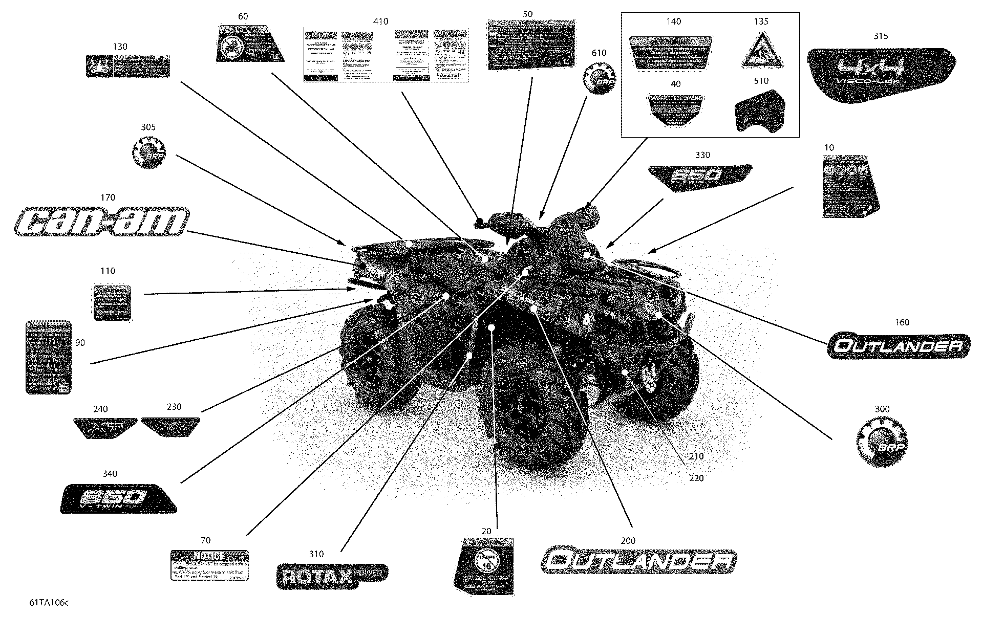 An Image of a Genuine Can-Am Parts Schematic Diagram showing the schematic - BODY - DECALS - XT