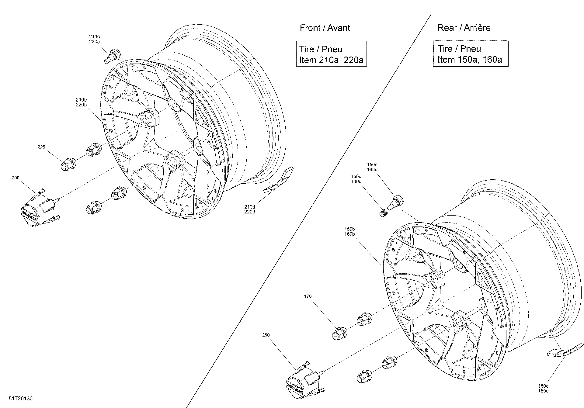 An Image of a Genuine Can-Am Parts Schematic Diagram showing the schematic - WHEELS - STD