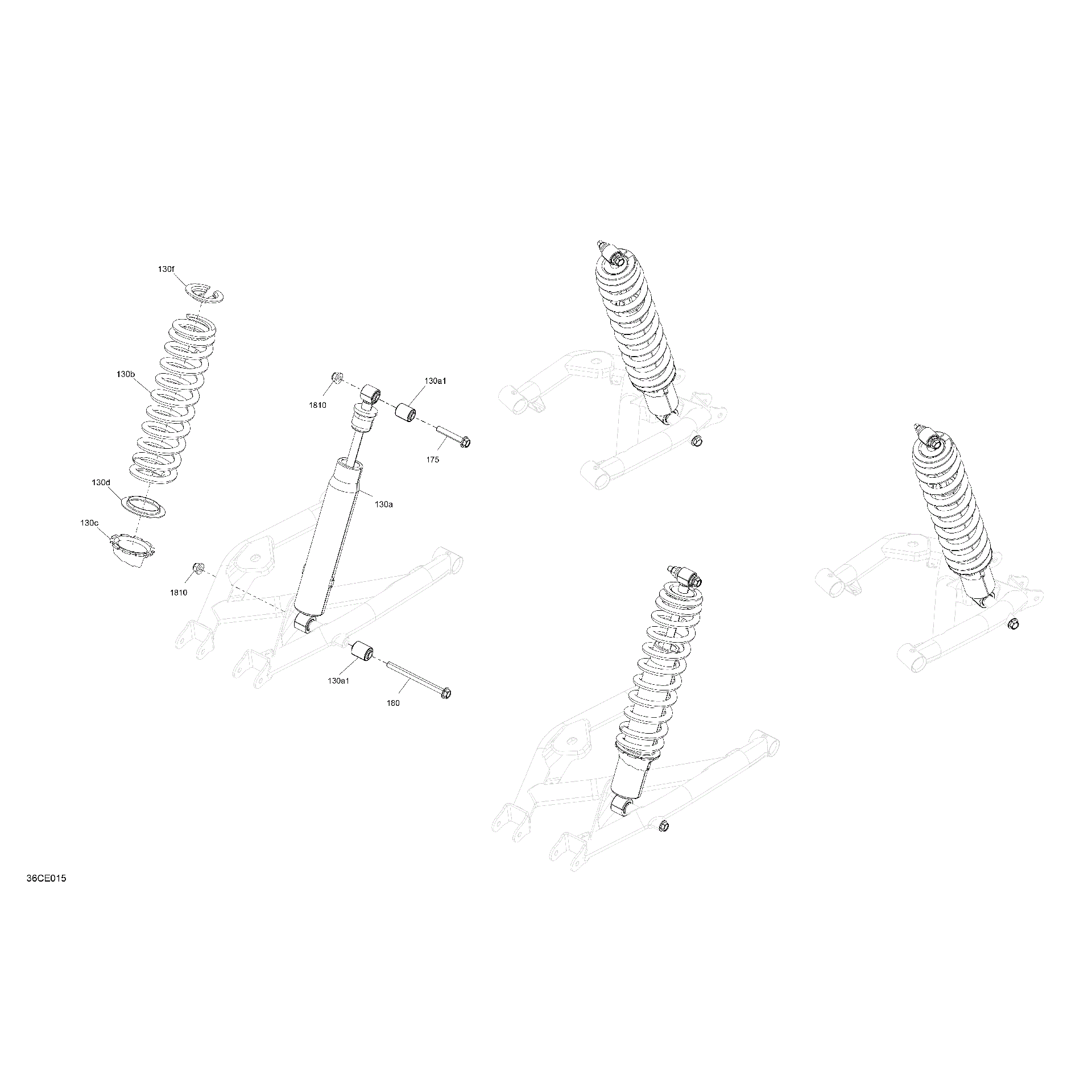 An Image of a Genuine Can-Am Parts Schematic Diagram showing the schematic - SUSPENSION - REAR SHOCKS