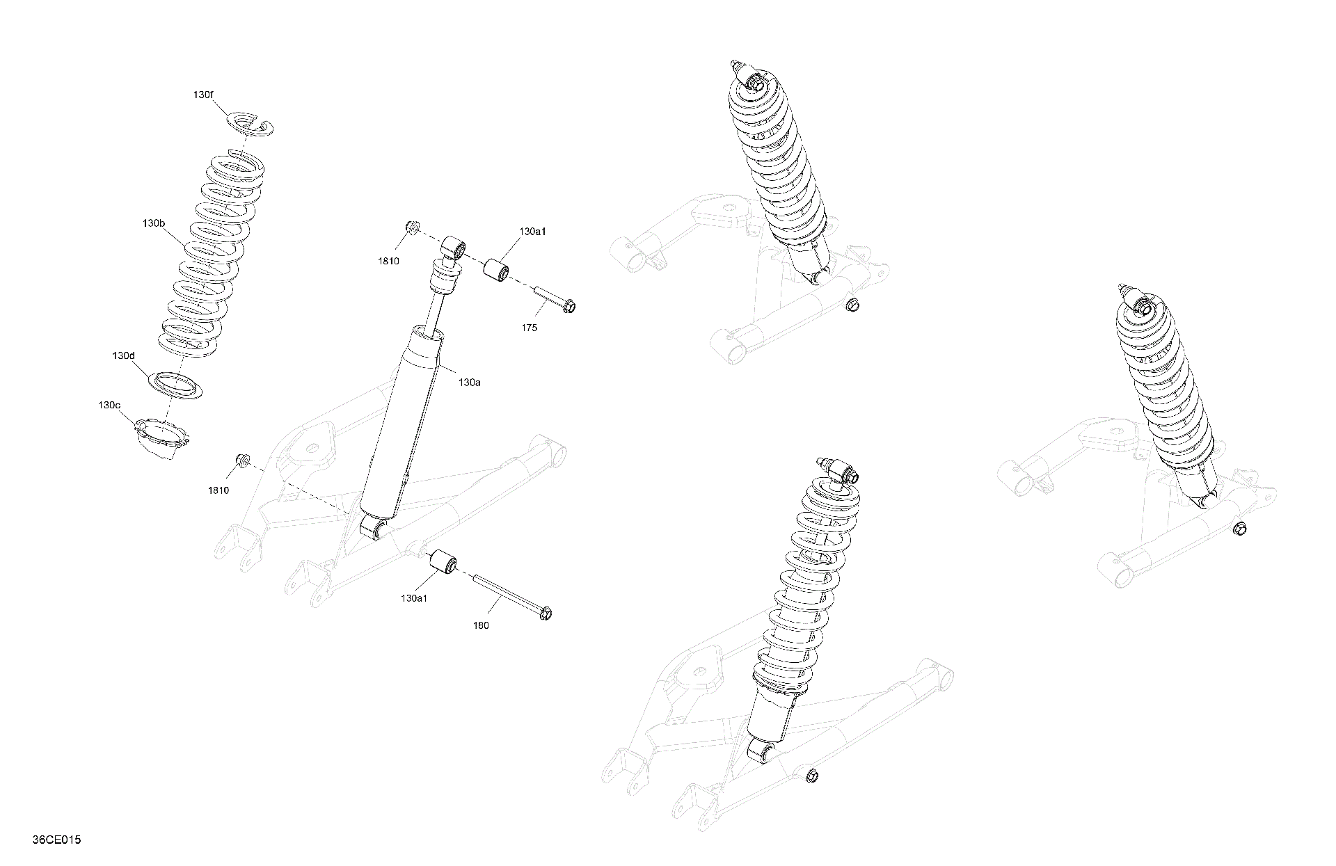 An Image of a Genuine Can-Am Parts Schematic Diagram showing the schematic - SUSPENSION - REAR SHOCKS