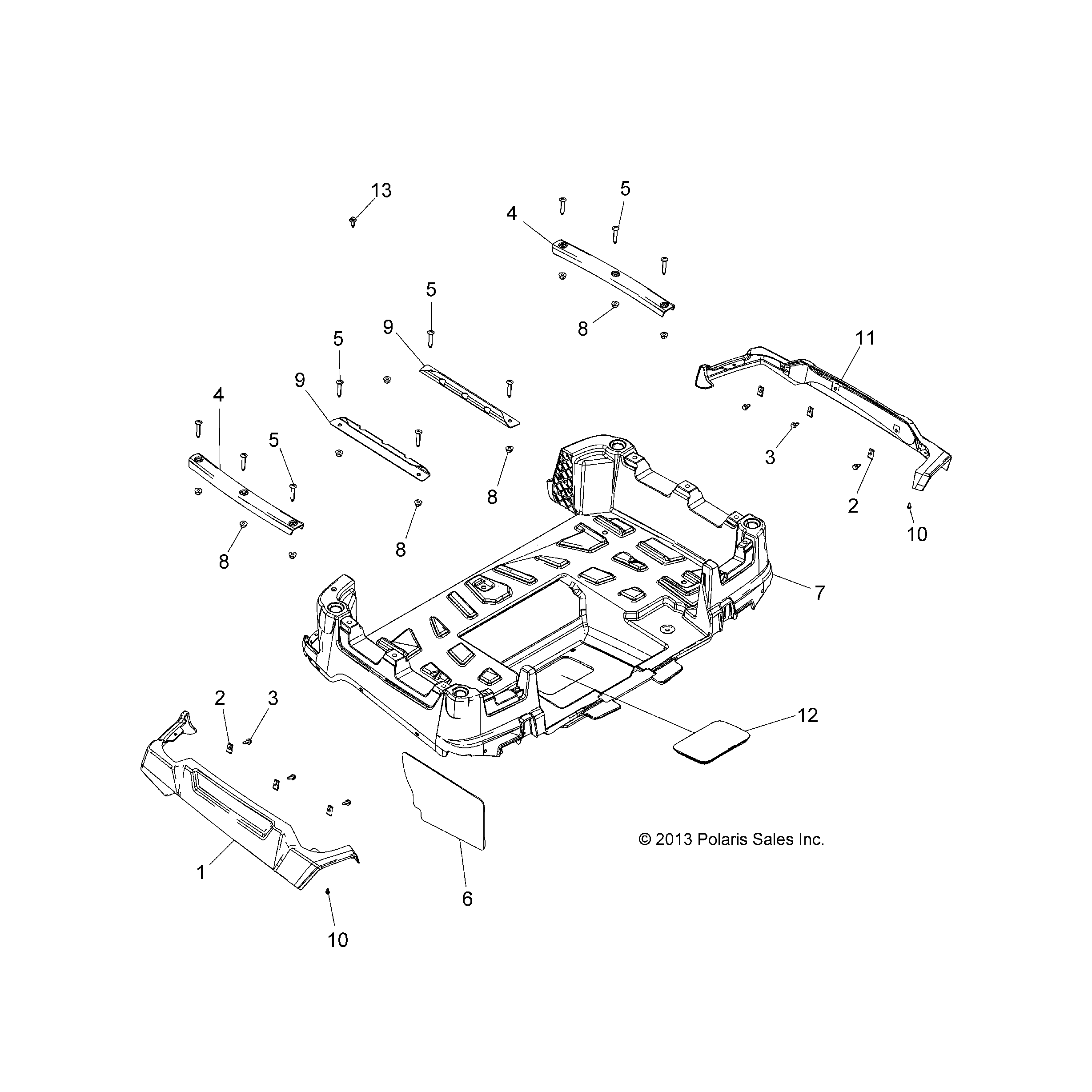 An Image of a Genuine Polaris Parts Schematic Diagram showing the schematic - BODY: REAR BOX - 2018 POLARIS SPORTSMAN 570 EFI UTE
