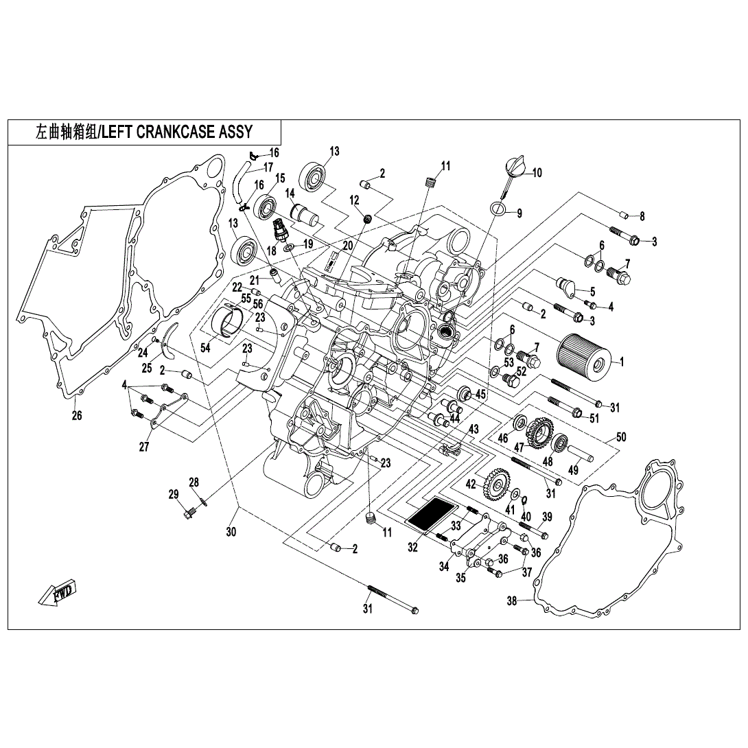 An Image of a genuine CFMOTO Parts Schematic Diagram showing the group - LEFT CRANKCASE ASSY - 2024 CFMOTO CFORCE 1000