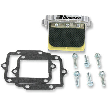 Polaris Rad Valve Reed Cage Assembly by Boyesen—includes reed valve assembly, three gaskets, and four screws; engineered for quicker throttle response and increased horsepower.