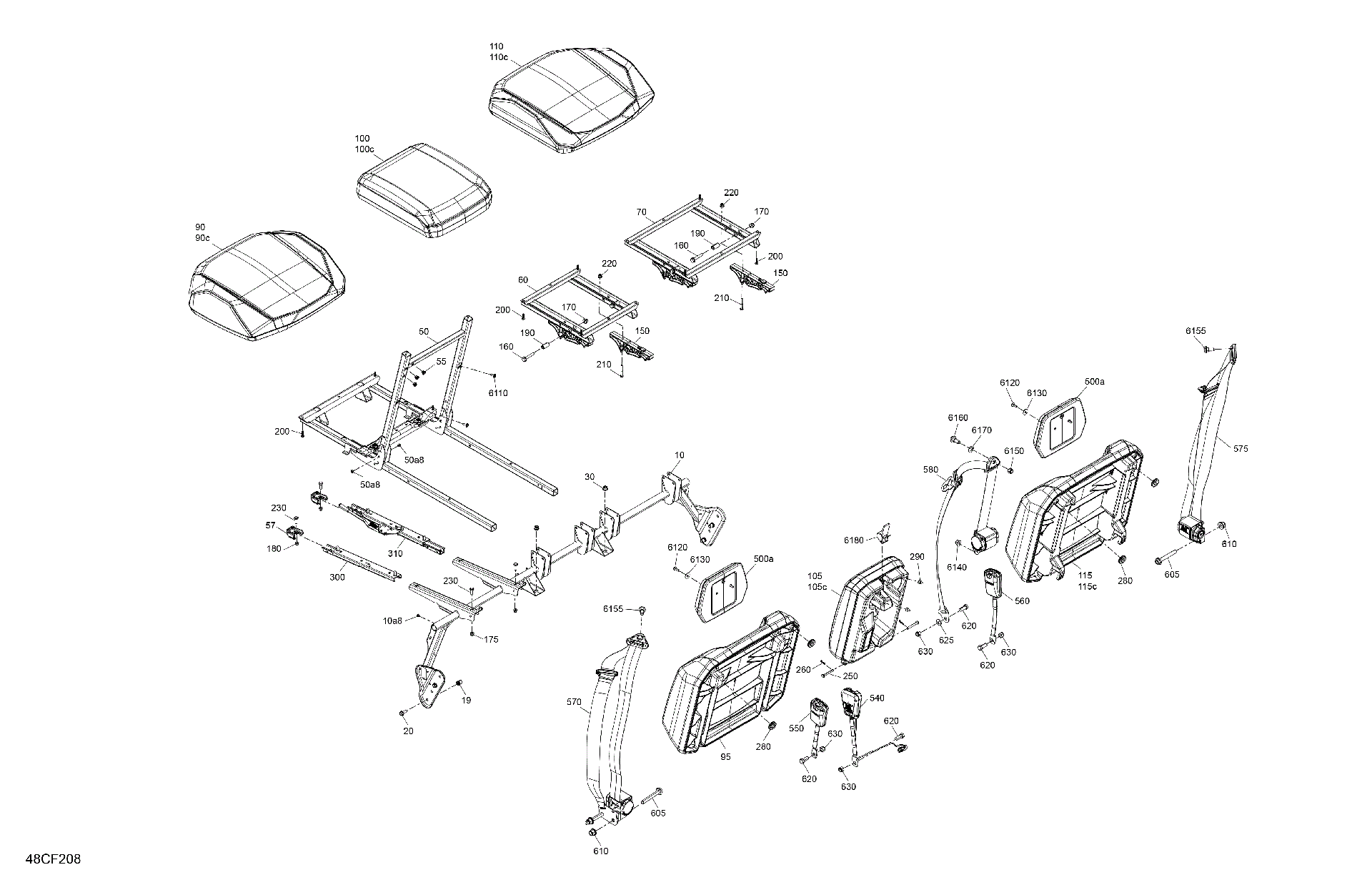 An Image of a Genuine Can-Am Parts Schematic Diagram showing the schematic - BODY - SEAT