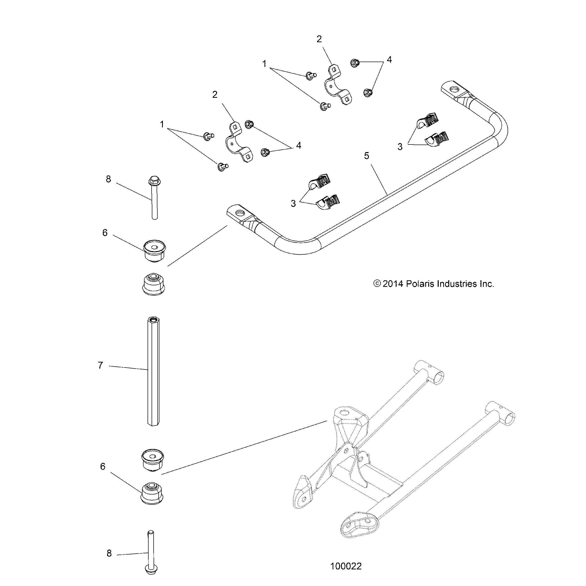 An Image of a Genuine Polaris Parts Schematic Diagram showing the schematic - SUSPENSION: STABILIZER BAR - 2015 POLARIS SPORTSMAN 1000 XP