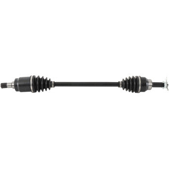 The Honda Pioneer Axle Kit Complete 8 Ball Extreme Duty Front Left by All Balls features a black chromoly shaft with rubber boots, precision ball bearings for smooth torque transmission, and connects two joint assemblies.