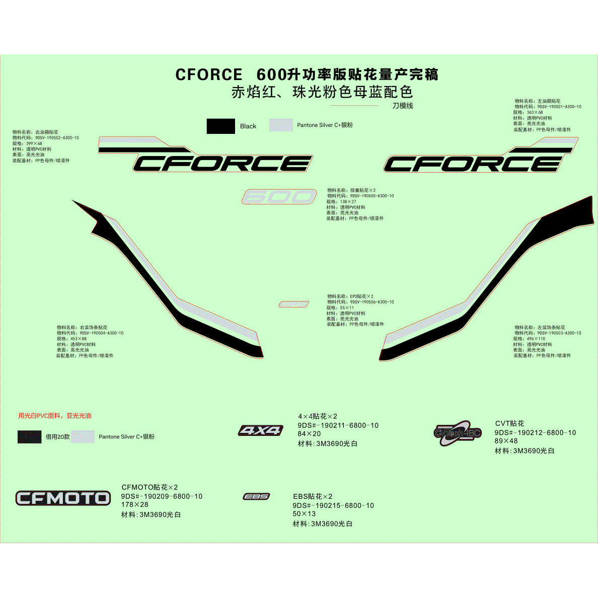 An Image of a genuine CFMOTO Parts Schematic Diagram showing the group - DECAL KIT (NA - 2023 CFMOTO CFORCE 600