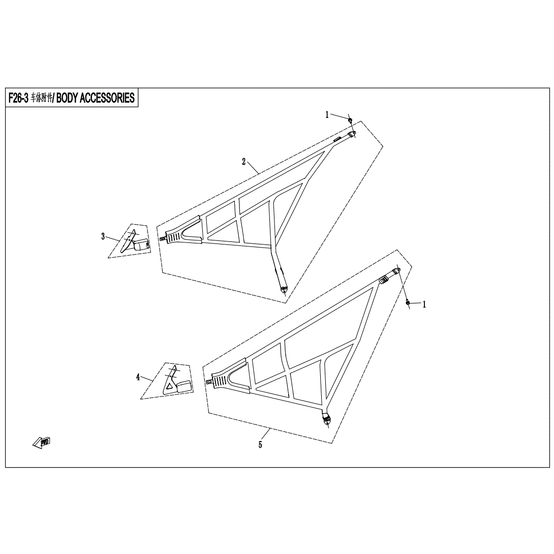 An Image of a Genuine CFMOTO Parts Schematic Diagram showing the schematic - BODY ACCESSORIES - 2020 CFMOTO UFORCE 500