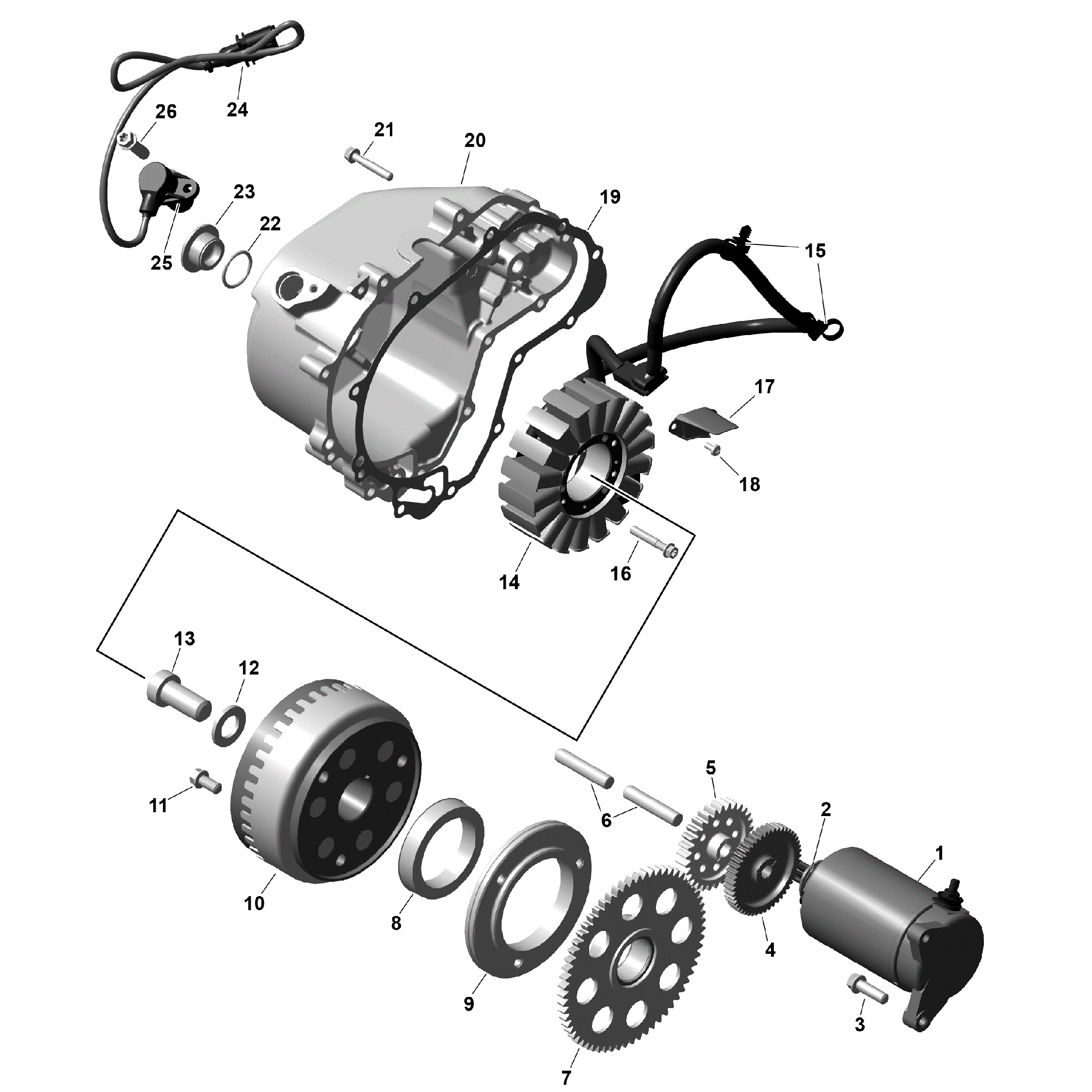 An Image of a Genuine Can-Am Parts Schematic Diagram showing the schematic - ROTAX - MAGNETO AND ELECTRIC STARTER