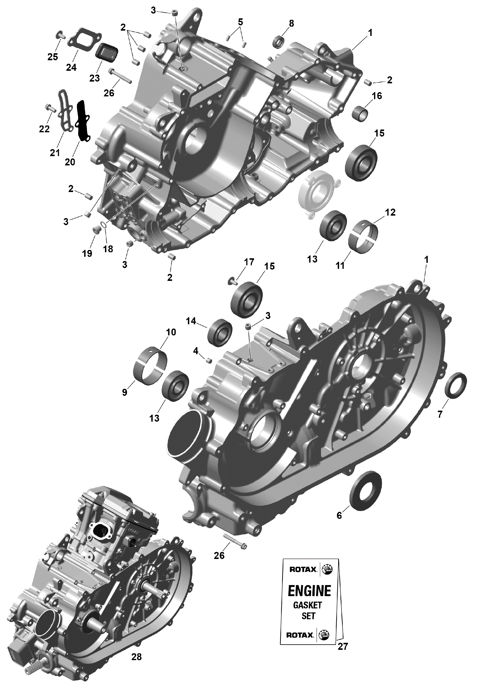 An Image of a Genuine Can-Am Parts Schematic Diagram showing the schematic - ROTAX - CRANKCASE