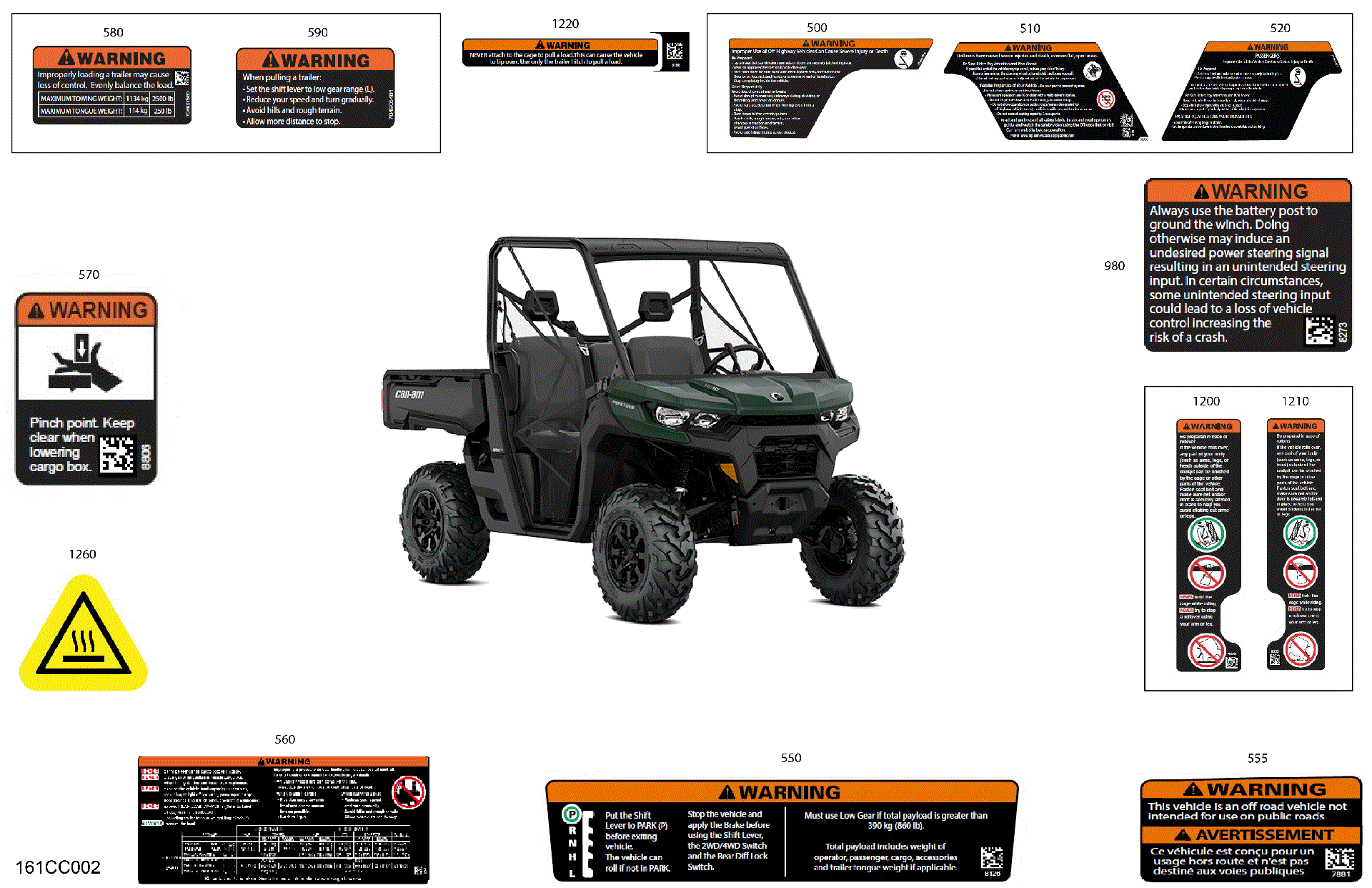 An Image of a Genuine Can-Am Parts Schematic Diagram showing the schematic - BODY - WARNING DECALS