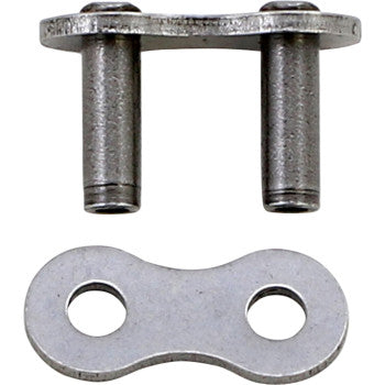The 520 HDR Super Replacement Master Link Rivet by Jt Chains, featuring two pins, is shown above a flat metal plate with two holes; both components are displayed on a white background.