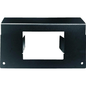The Polaris RZR Mount Bracket by Navatlas is a black metal bracket with a rectangular cutout and two bottom corner holes, designed for secure UTV dash mounting of your Navatlas communication system in your Polaris RZR.