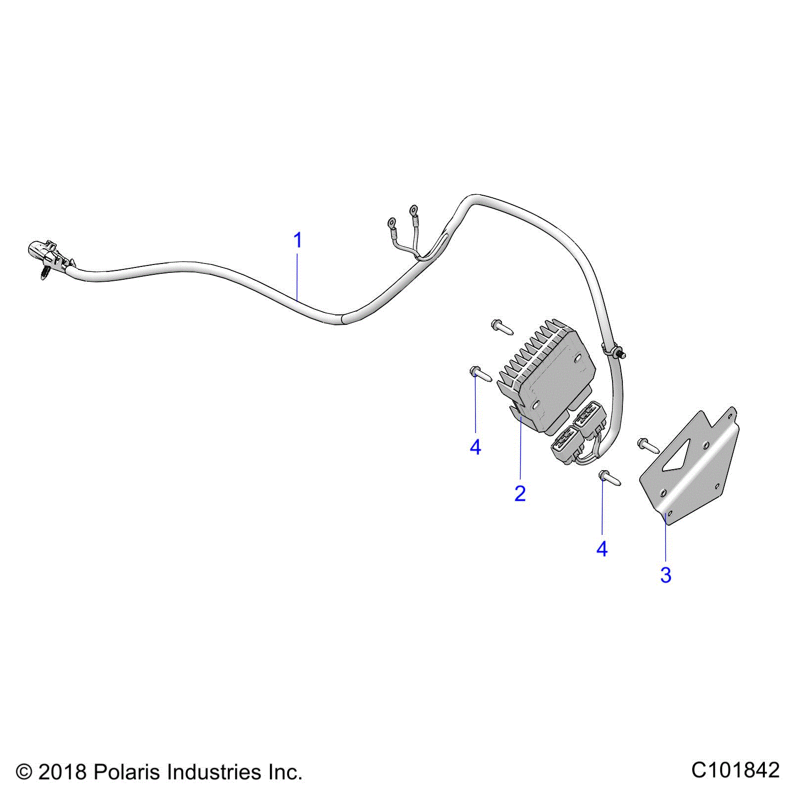An Image of a Genuine Polaris Parts Schematic Diagram showing the schematic - ELECTRICAL: VOLTAGE REGULATOR AND MOUNTING - 2019 POLARIS SPORTSMAN TOURING 570 SP
