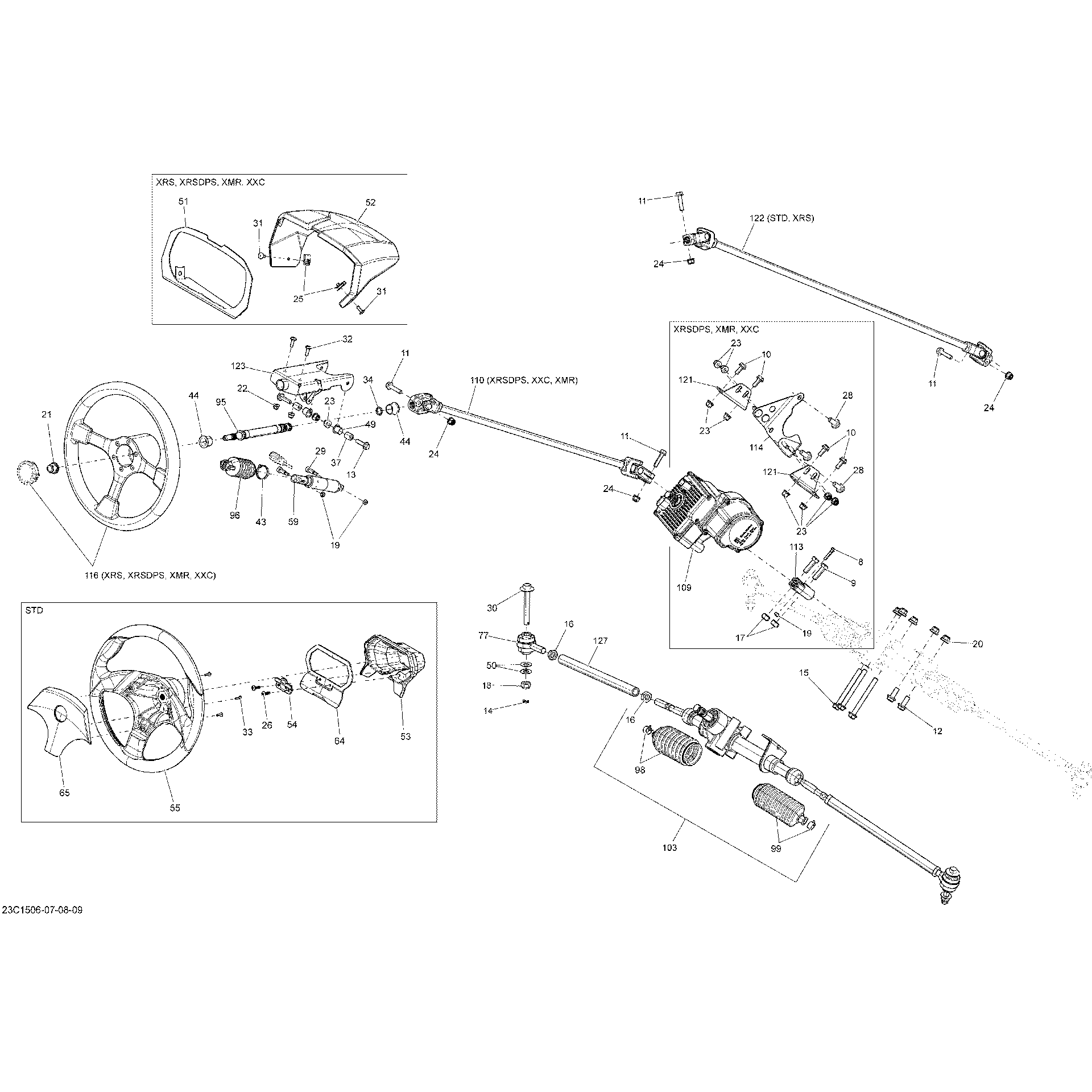 An Image of a Genuine Can-Am Parts Schematic Diagram showing the schematic - STEERING _23C1508