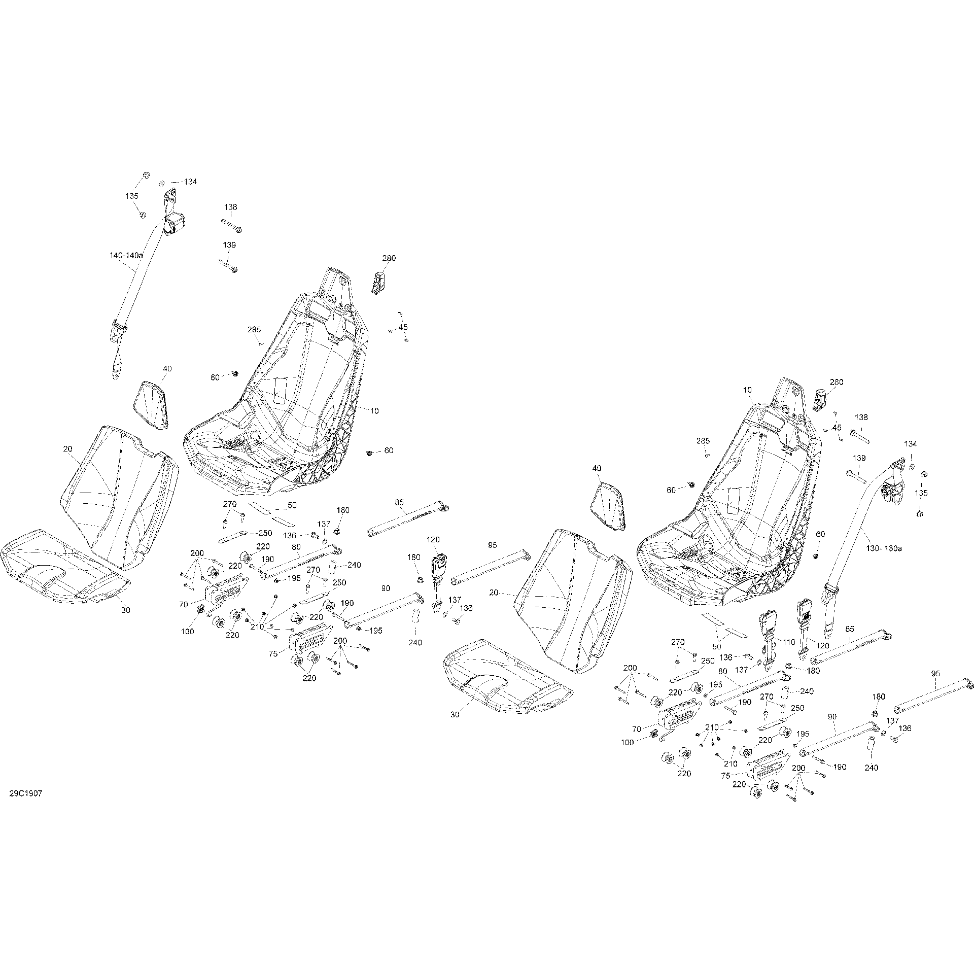 An Image of a Genuine Can-Am Parts Schematic Diagram showing the schematic - SEAT - TURBO