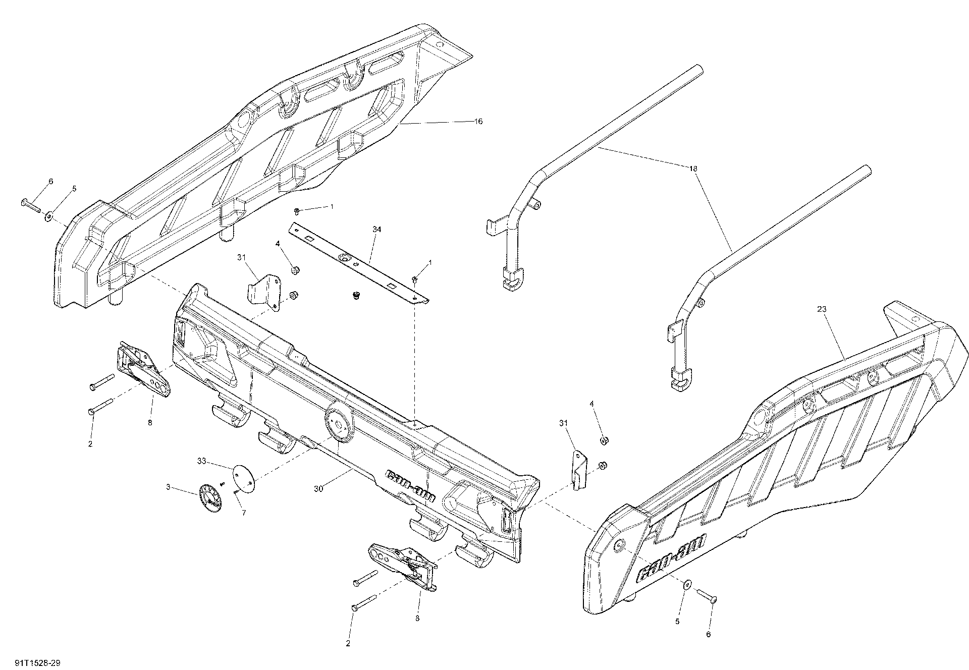 An Image of a Genuine Can-Am Parts Schematic Diagram showing the schematic - SIDE WALL CARGO WALL KIT_91T1528