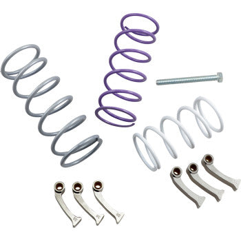 The Clutch Kit by Epi includes assorted metal springs, a bolt, and four small metallic levers—ideal for boosting throttle response or adjusting after installing oversized tires—displayed on a white background.