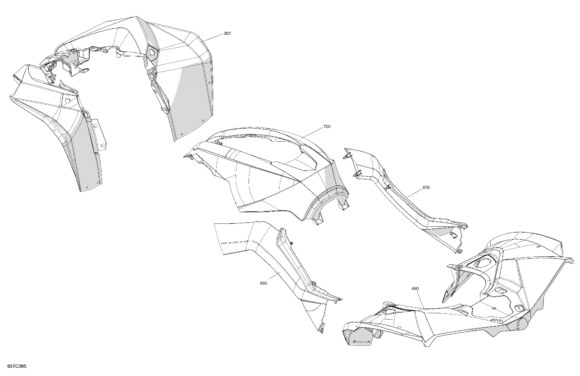An Image of a Genuine Can-Am Parts Schematic Diagram showing the schematic - BODY - FENDER KIT