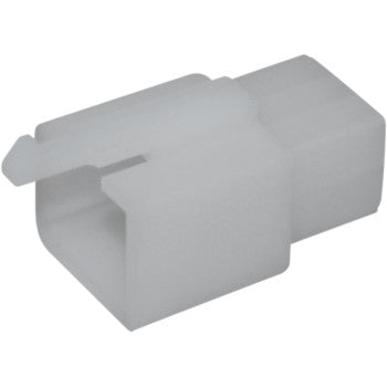 The ML Locking 110 Connector 6 Pin Male 5 Pack by Namz is a white plastic rectangular housing with a top latch tab, designed for custom applications and shown angled against a plain background.