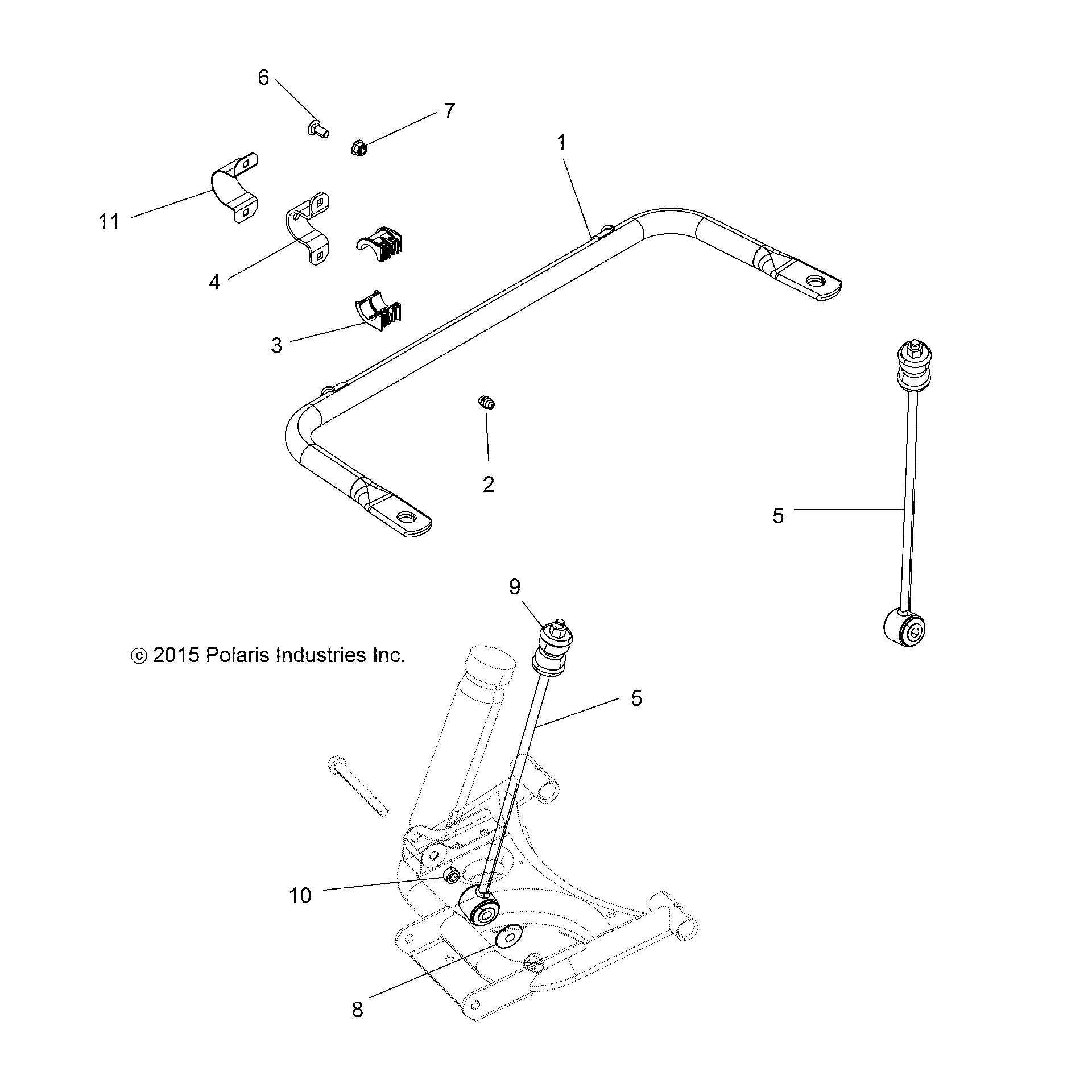 An Image of a Genuine Polaris Parts Schematic Diagram showing the schematic - SUSPENSION: STABILIZER BAR REAR - 2016 POLARIS ACE 900 EFI EPS
