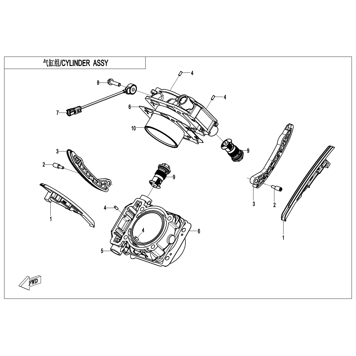 An Image of a genuine CFMOTO Parts Schematic Diagram showing the group - CYLINDER BODY - 2024 CFMOTO CFORCE 800 TOURING