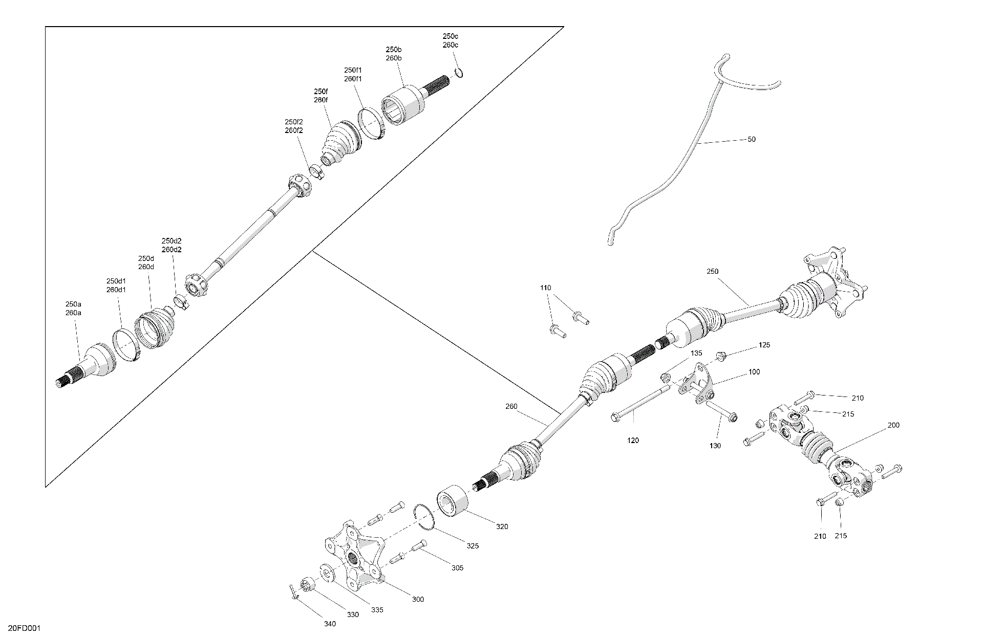 An Image of a Genuine Can-Am Parts Schematic Diagram showing the schematic - DRIVE - FRONT - COMMON PARTS