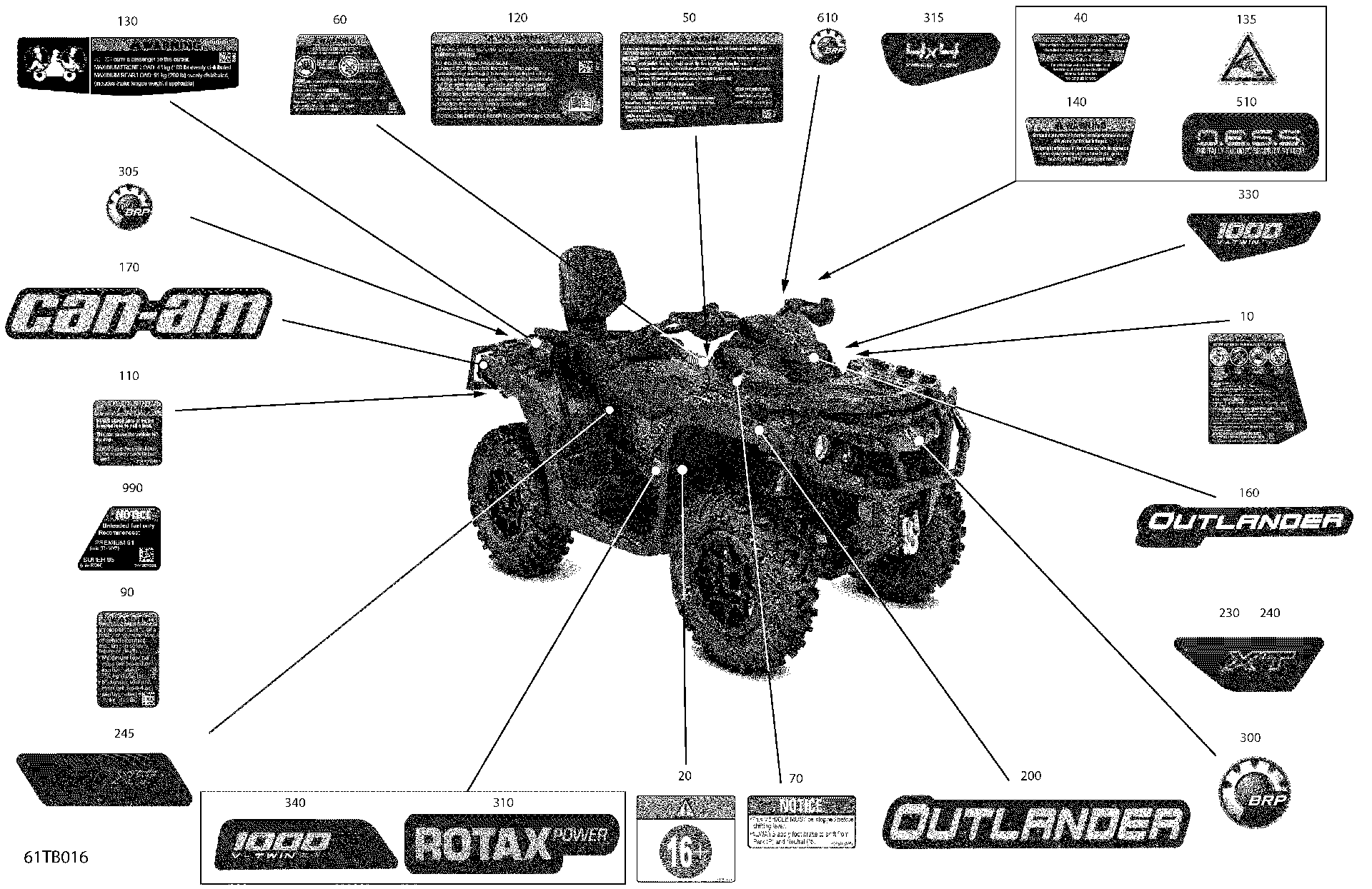 An Image of a Genuine Can-Am Parts Schematic Diagram showing the schematic - BODY - DECALS