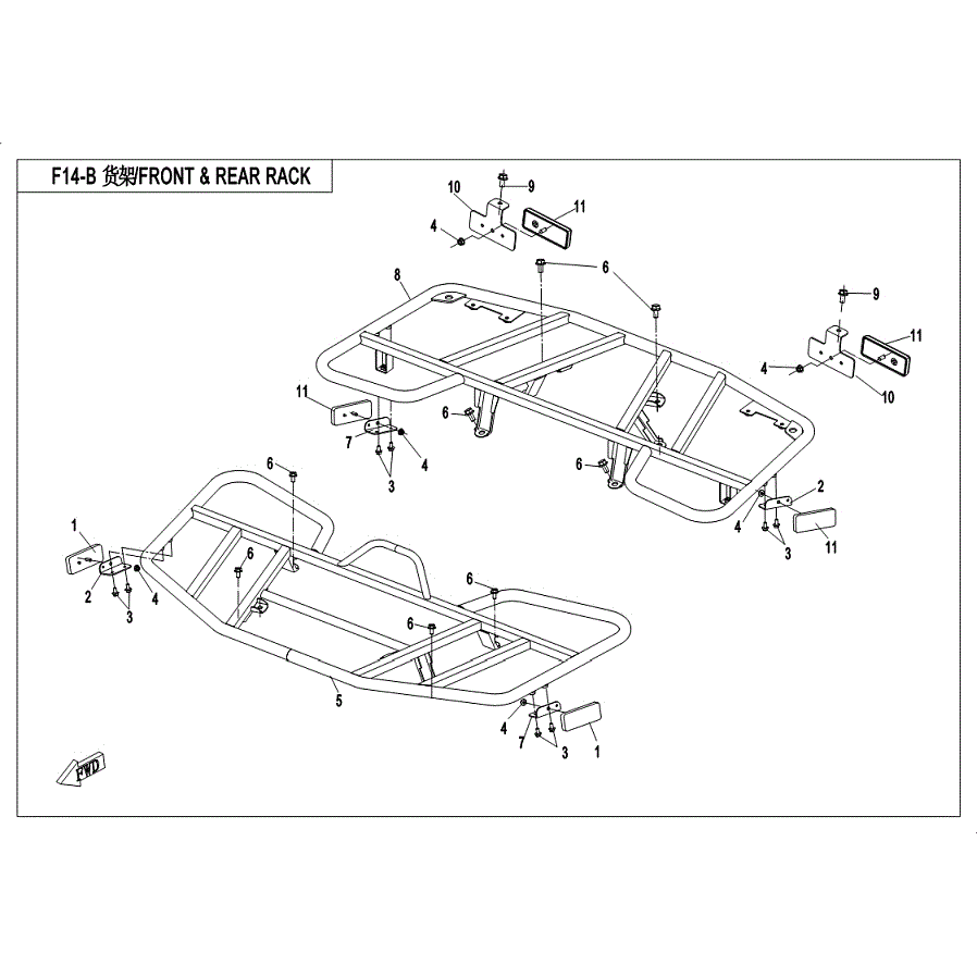 An Image of a genuine CFMOTO Parts Schematic Diagram showing the group - RACK (STEEL) - 2019 CFMOTO CFORCE 500 S