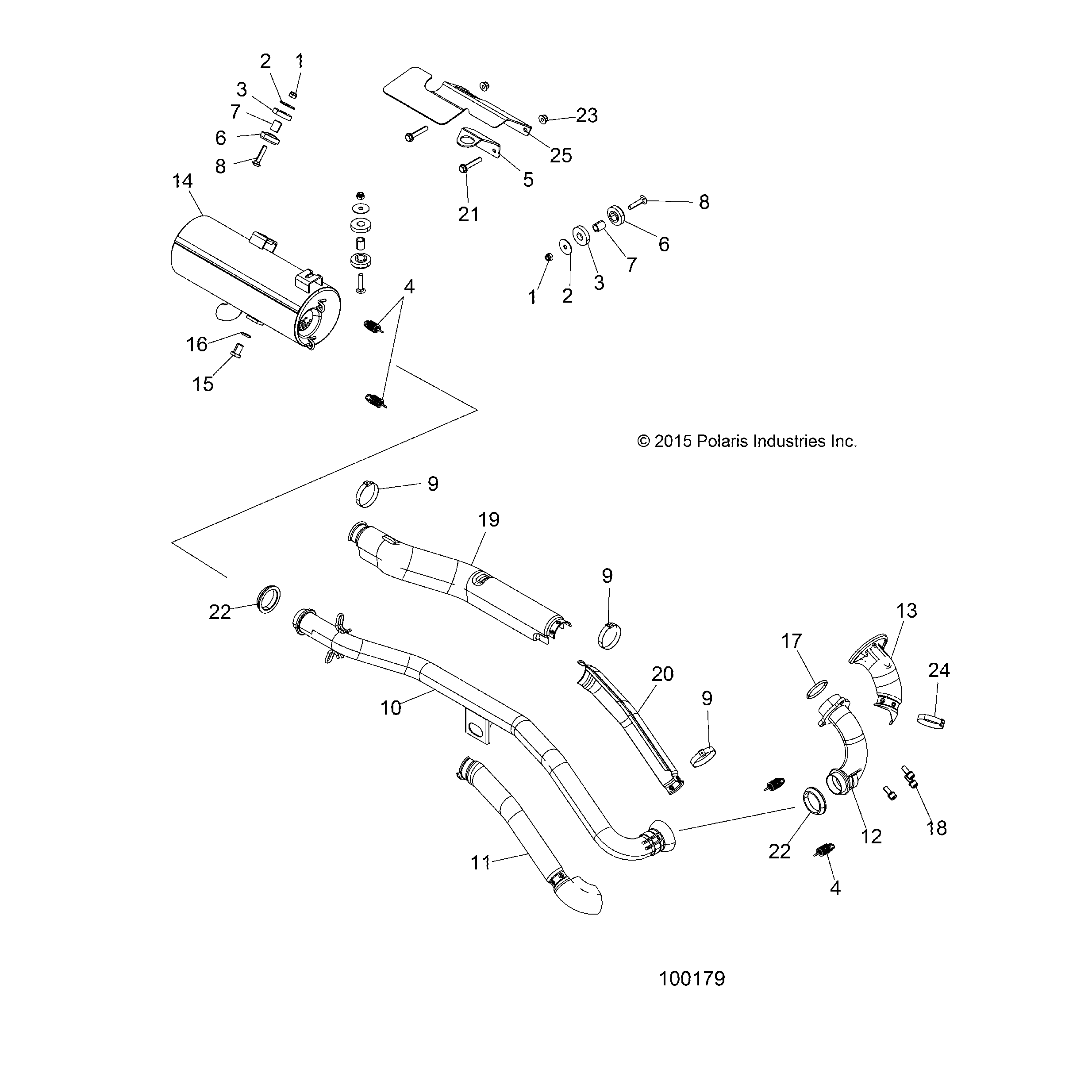 An Image of a Genuine Polaris Parts Schematic Diagram showing the schematic - ENGINE: EXHAUST - 2016 POLARIS SPORTSMAN 570 EFI X2 EPS