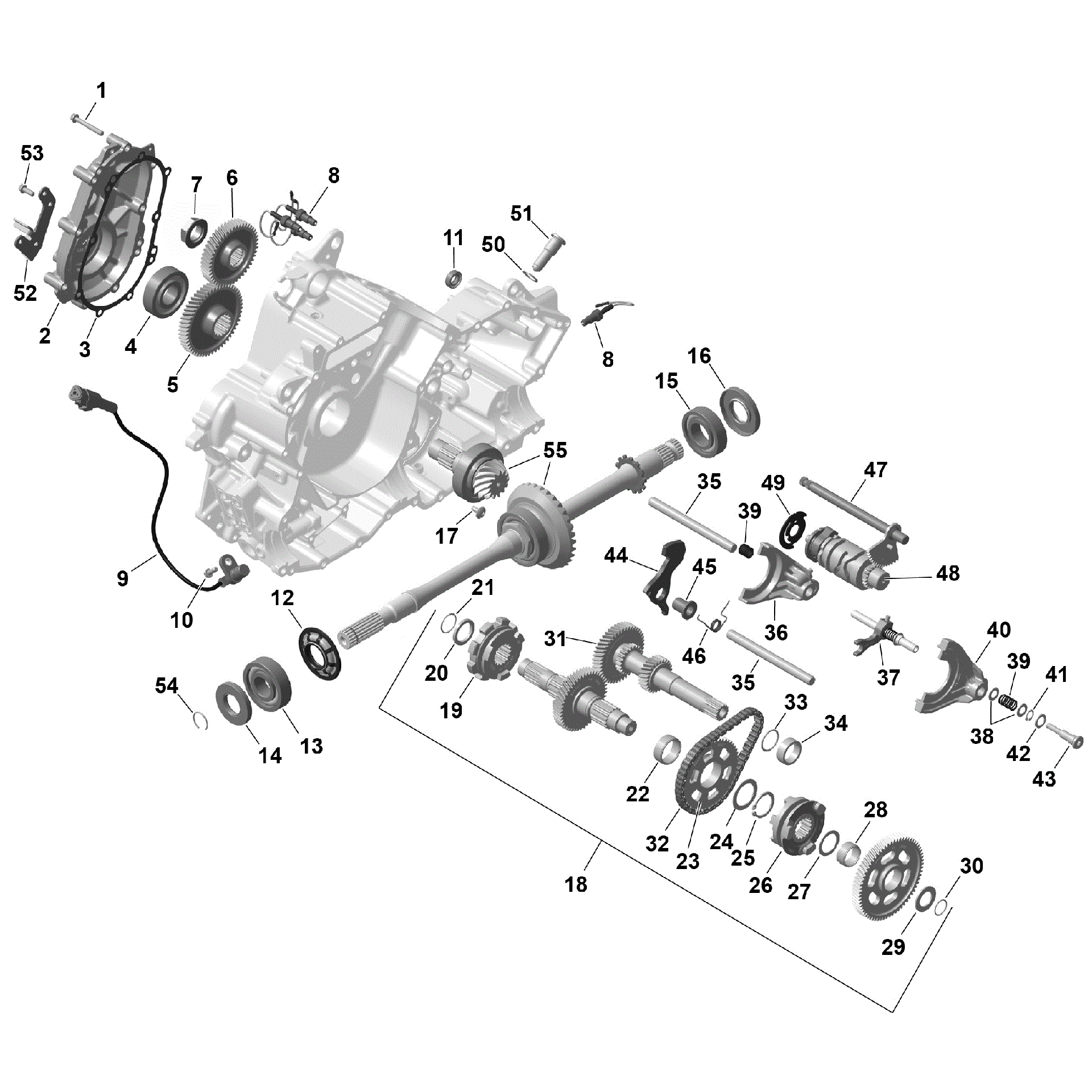 An Image of a Genuine Can-Am Parts Schematic Diagram showing the schematic - ROTAX - GEARBOX