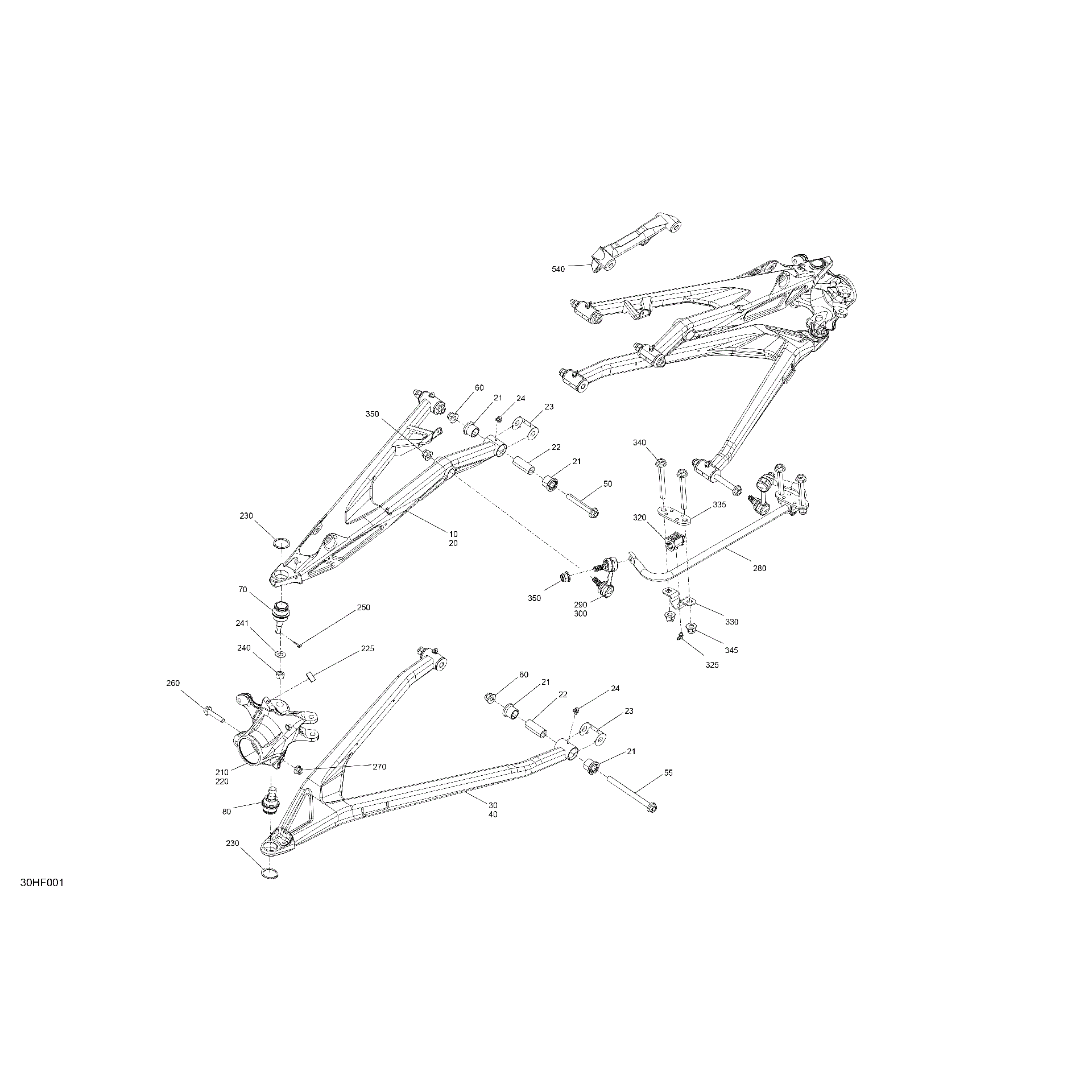 An Image of a Genuine Can-Am Parts Schematic Diagram showing the schematic - SUSPENSION - FRONT COMPONENTS