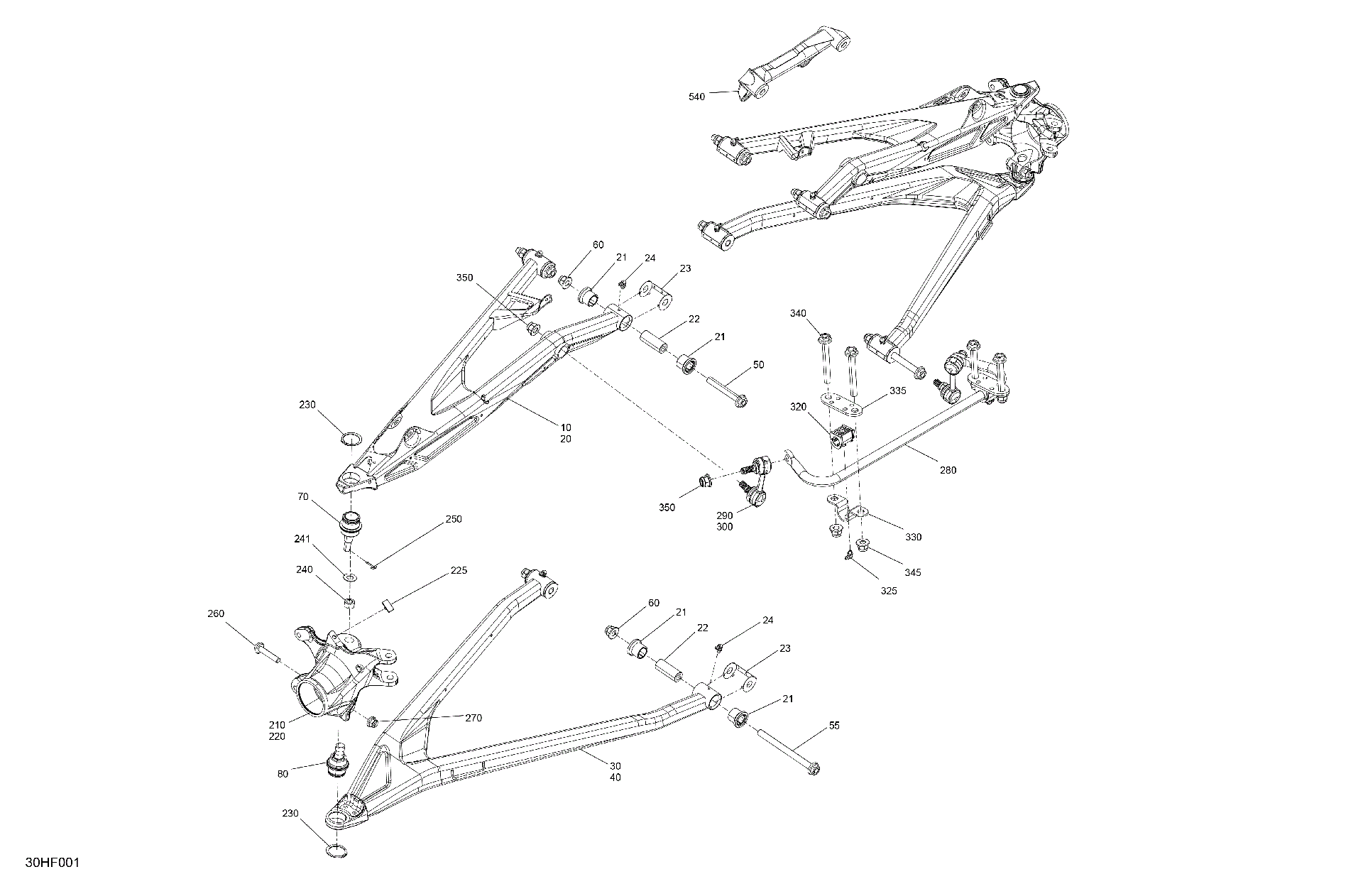 An Image of a Genuine Can-Am Parts Schematic Diagram showing the schematic - SUSPENSION - FRONT COMPONENTS