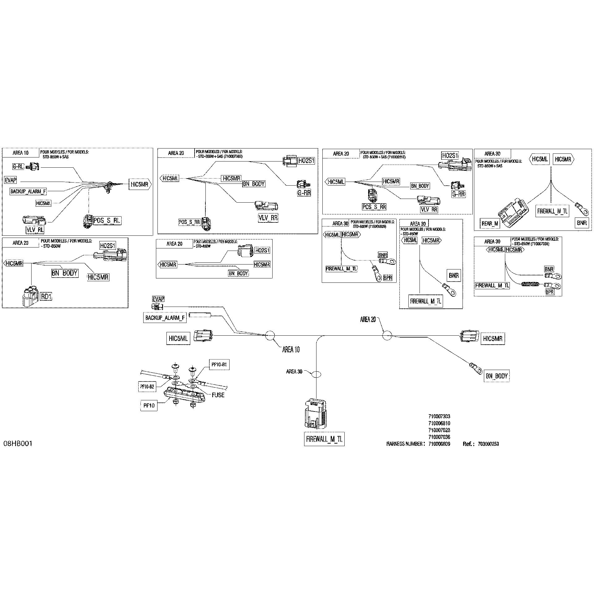 An Image of a Genuine Can-Am Parts Schematic Diagram showing the schematic - ELECTRIC - JUNCTION WIRING HARNESS - 710007023