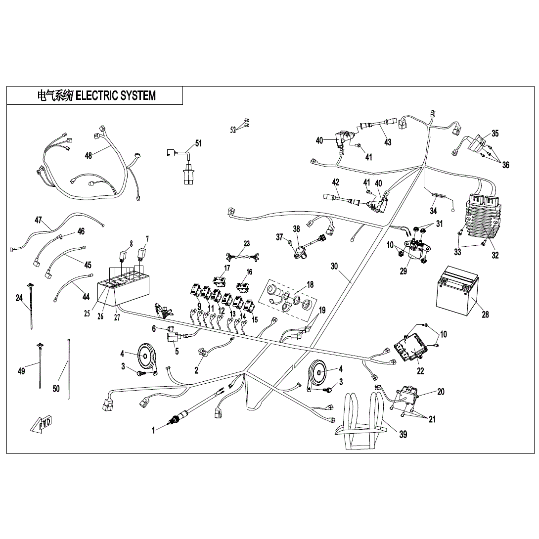An Image of a Genuine CFMOTO Parts Schematic Diagram showing the schematic - ELECTRIC SYSTEM - (Vehicles Built After 10/24/2017) - 2018 CFMOTO ZFORCE 800 EX