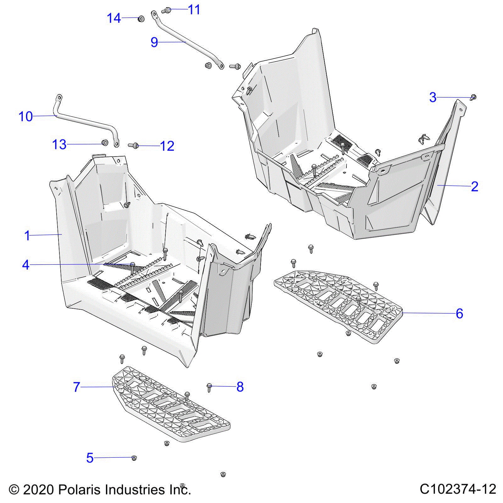 An Image of a Genuine Polaris Parts Schematic Diagram showing the schematic - BODY: FOOTWELLS - 2021 POLARIS SCRAMBLER 850 48"