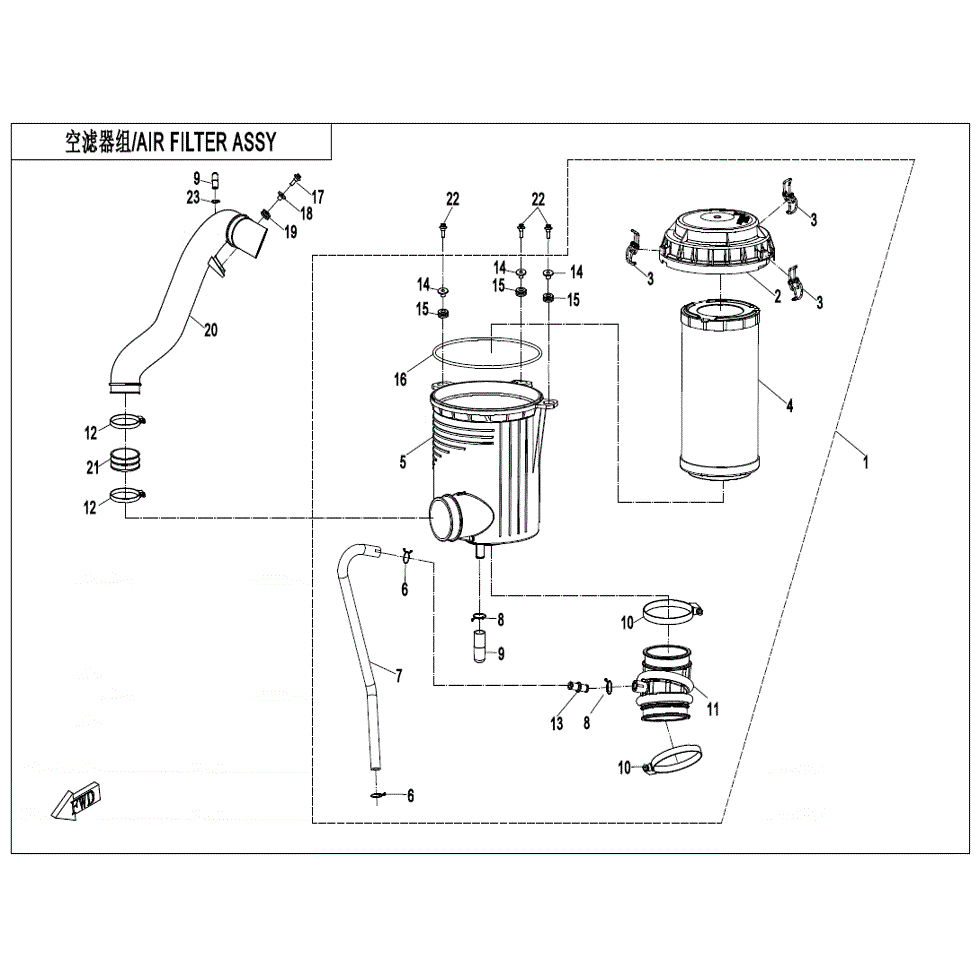 An Image of a Genuine CFMOTO Parts Schematic Diagram showing the schematic - AIR FILTER ASSY. - 2022 CFMOTO ZFORCE 950 HO Sport